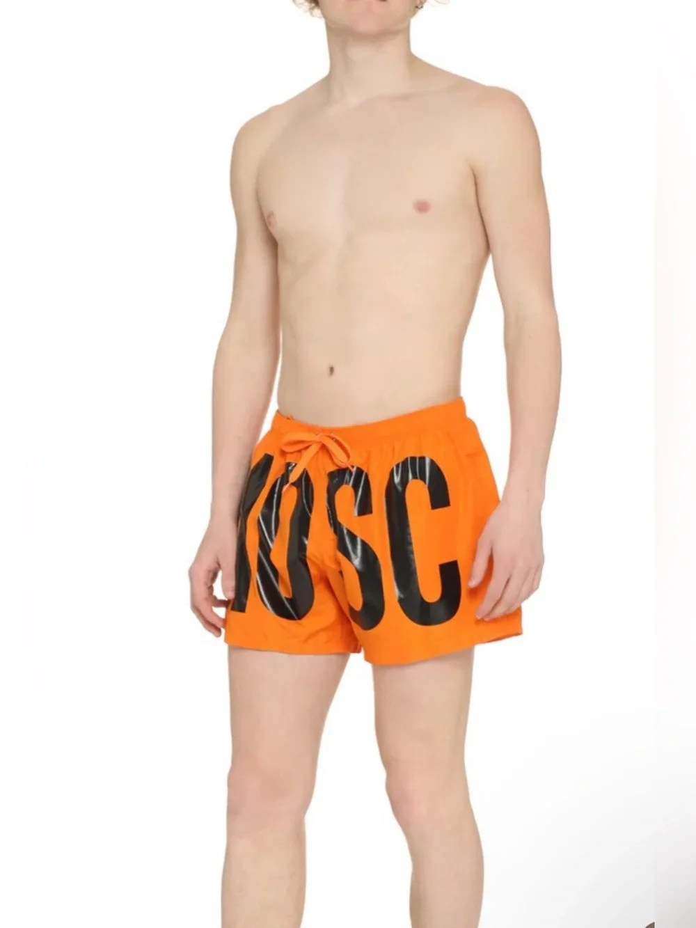 New! Moschino Neon Orange Logo Swim Shorts Oversized Graphic Beach Trunks🧡 M NWT